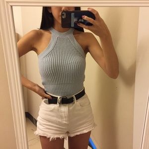 Brandy Melville Blue Knit High Neck Top